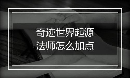 奇迹世界起源法师怎么加点