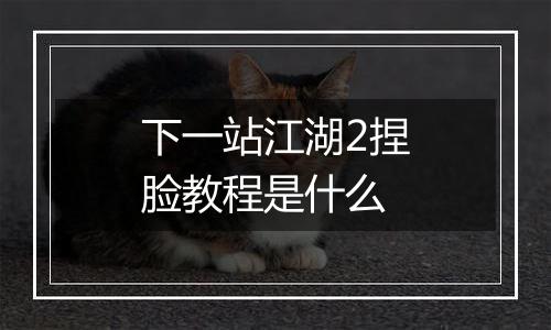 下一站江湖2捏脸教程是什么