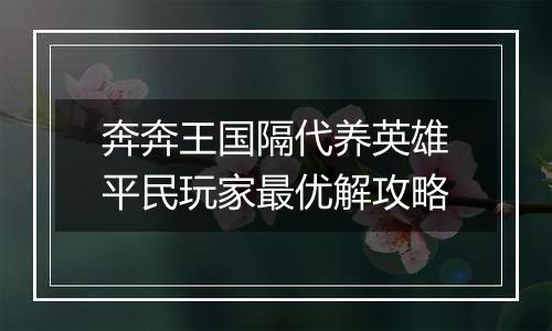 奔奔王国隔代养英雄平民玩家最优解攻略