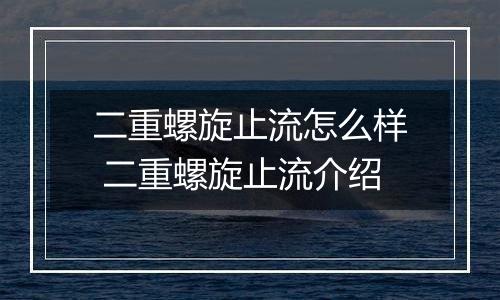 二重螺旋止流怎么样 二重螺旋止流介绍