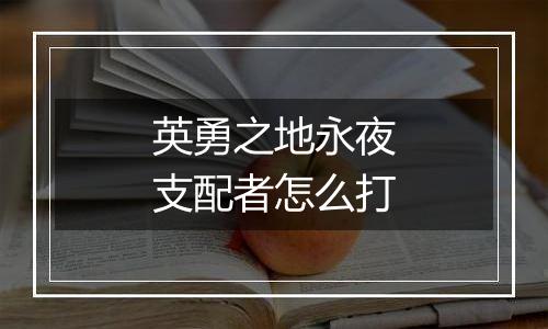 英勇之地永夜支配者怎么打