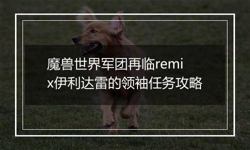 魔兽世界军团再临remix伊利达雷的领袖任务攻略