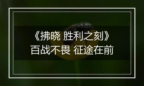 《拂晓 胜利之刻》百战不畏 征途在前