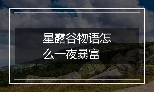 星露谷物语怎么一夜暴富