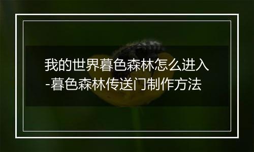 我的世界暮色森林怎么进入-暮色森林传送门制作方法