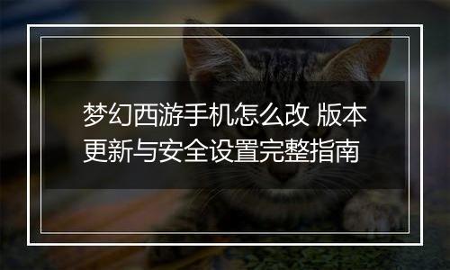 梦幻西游手机怎么改 版本更新与安全设置完整指南